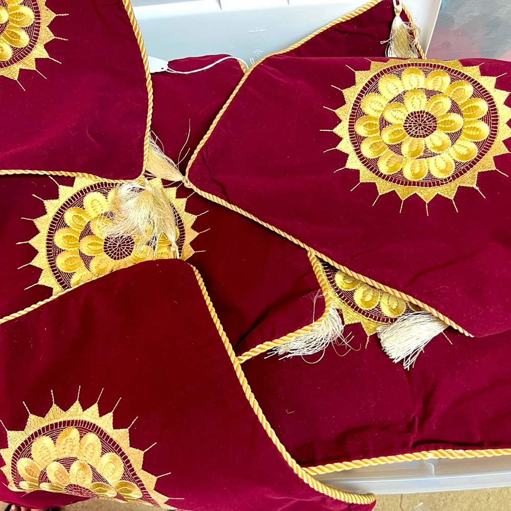 Velveteen embroidered cushions— set of 5